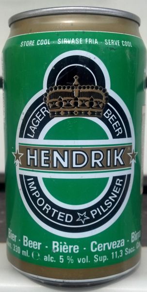 LATA DE CERVEJA EM AÇO MARCA HENDRIK IMPORTED PILSNER 330 ML